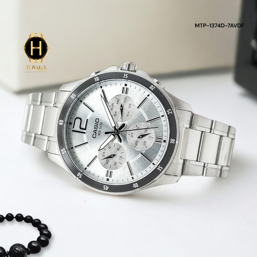 Đồng Hồ Nam Casio Quartz MTP-1374D-7AVDF Dây Thép Bạc Mặt Đen