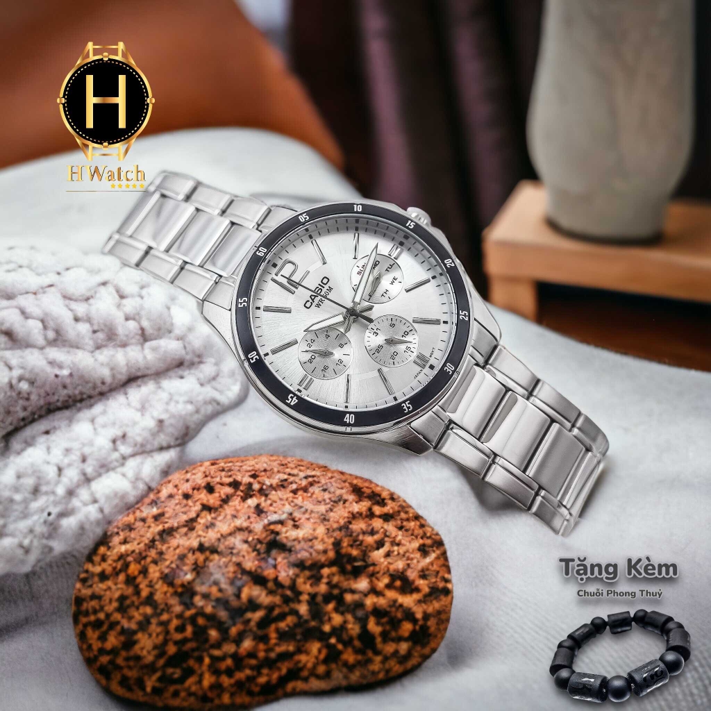 Đồng Hồ Nam Casio Quartz MTP-1374D-7AVDF Dây Thép Bạc Mặt Đen