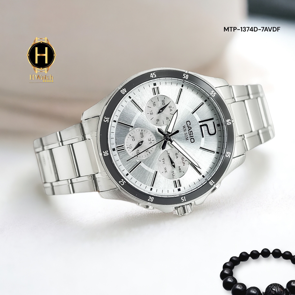 Đồng Hồ Nam Casio Quartz MTP-1374D-7AVDF Dây Thép Bạc Mặt Đen