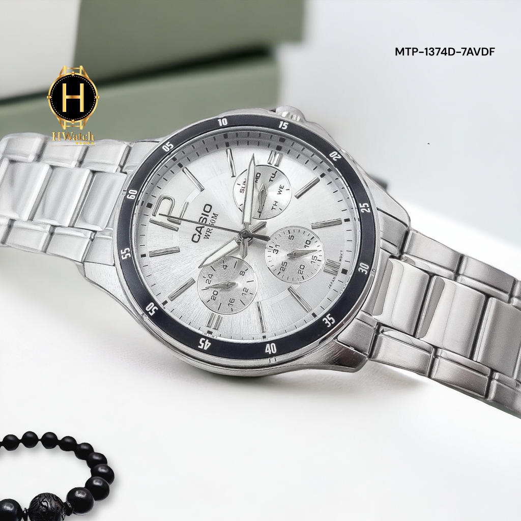 Đồng Hồ Nam Casio Quartz MTP-1374D-7AVDF Dây Thép Bạc Mặt Đen