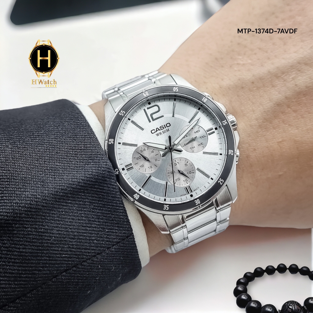 Đồng Hồ Nam Casio Quartz MTP-1374D-7AVDF Dây Thép Bạc Mặt Đen