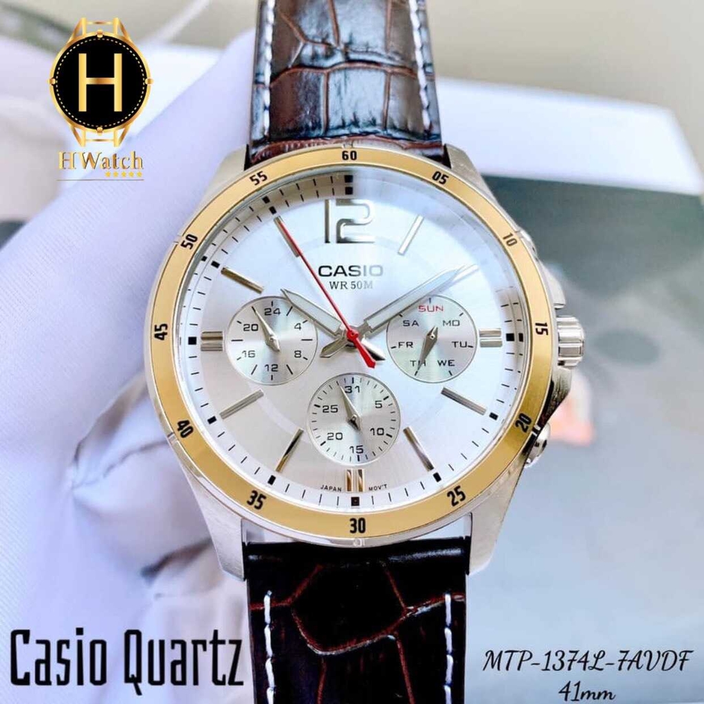 Đồng Hồ Nam Casio Quartz MTP-1374L-7AVDF Da Nâu Viền Vàng