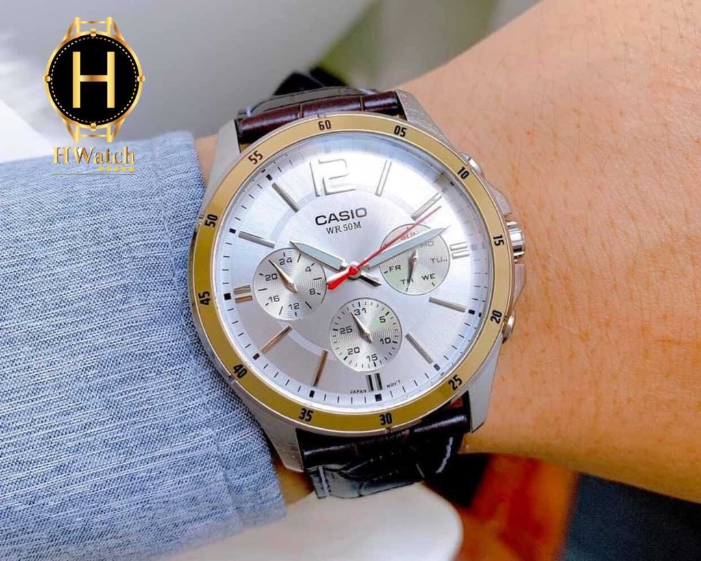 Đồng Hồ Nam Casio Quartz MTP-1374L-7AVDF Da Nâu Viền Vàng