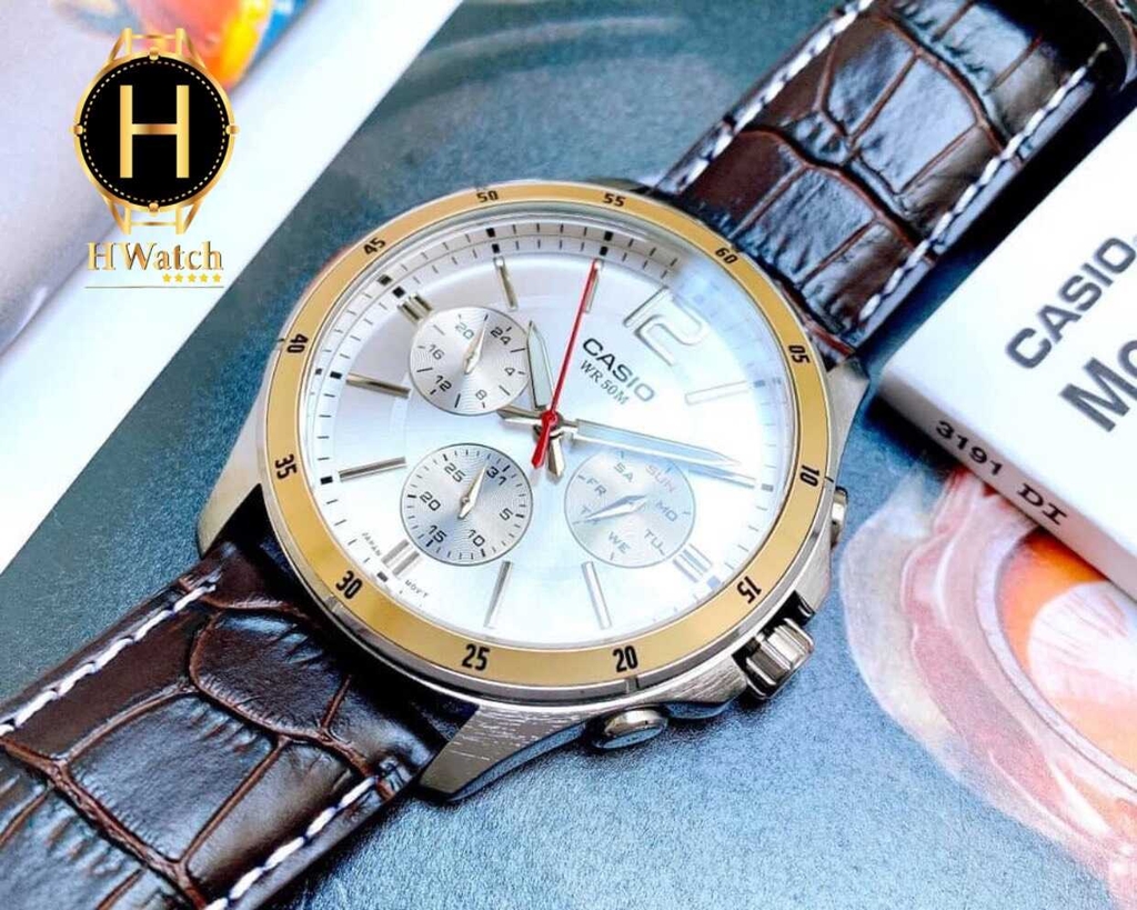 Đồng Hồ Nam Casio Quartz MTP-1374L-7AVDF Da Nâu Viền Vàng