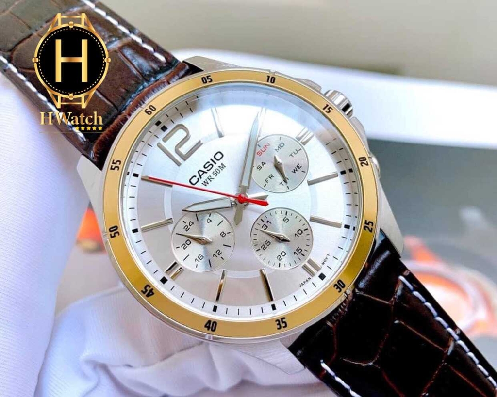 Đồng Hồ Nam Casio Quartz MTP-1374L-7AVDF Da Nâu Viền Vàng