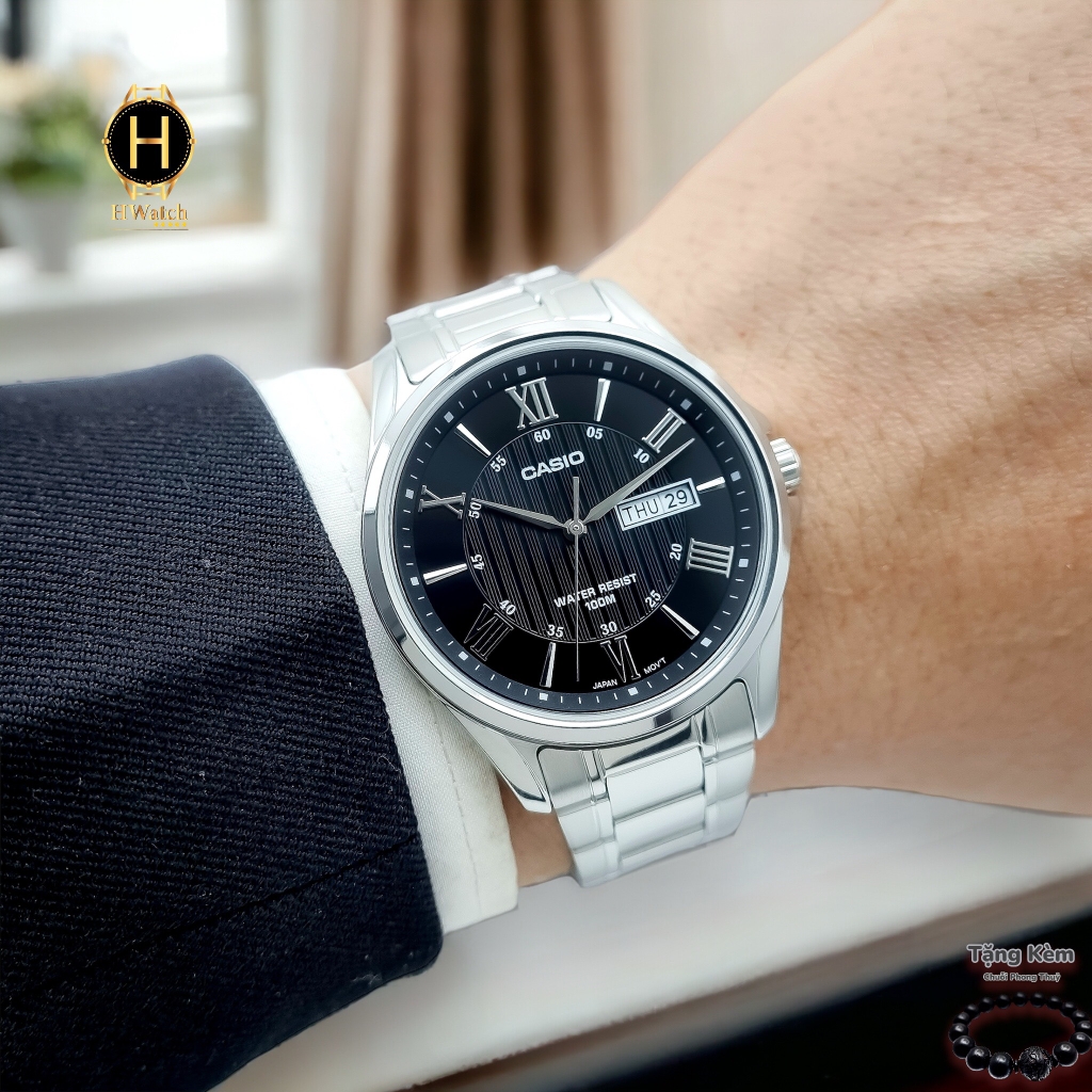Đồng Hồ Nam Casio Quartz MTP-1384D-1AVDF Dây Sắt Mặt Đen