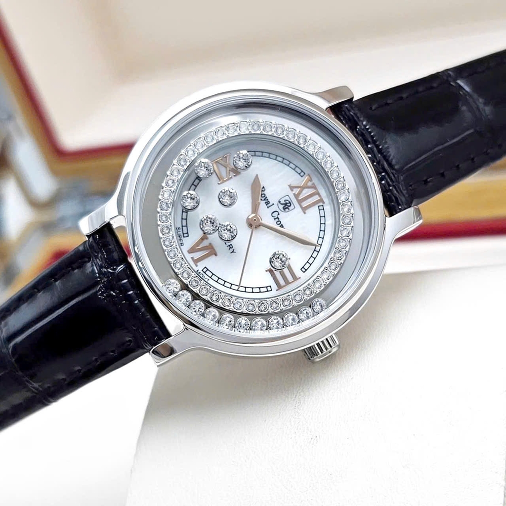 Đồng Hồ Nữ Royal Crown Quartz 3638 Da Đen
