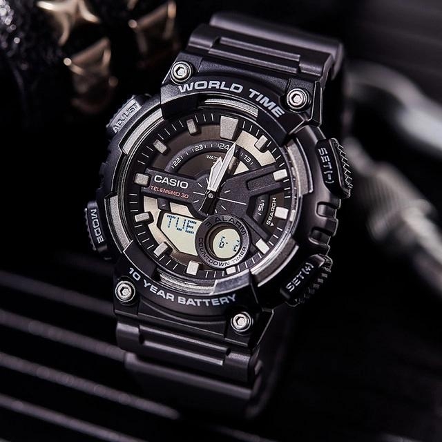 Đồng Hồ Nam Casio Quartz Điện Tử World Time AEQ-110W-1BVDF Dây Nhựa Mặt Đen