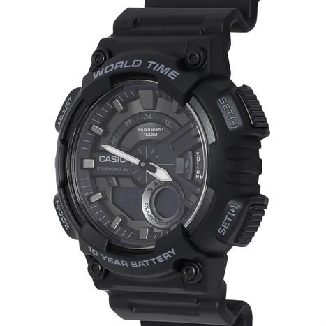 Đồng Hồ Nam Casio Quartz Điện Tử World Time AEQ-110W-1BVDF Dây Nhựa Mặt Đen