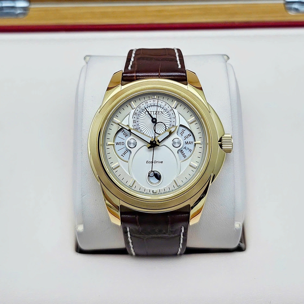 Đồng Hồ Nam Citizen Quartz Eco-Drive Calendrier Moon Phase Gold BU0082-06P