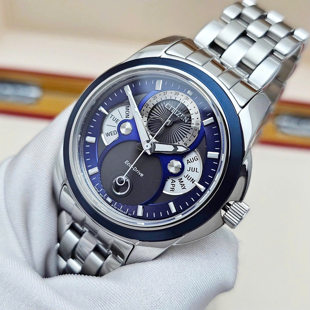 Đồng Hồ Nam Citizen Quartz Eco-Drive Calendrier Moon Phase Blue BU0088-51H