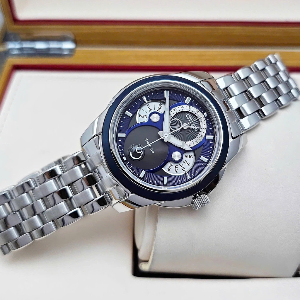 Đồng Hồ Nam Citizen Quartz Eco-Drive Calendrier Moon Phase Blue BU0088-51H