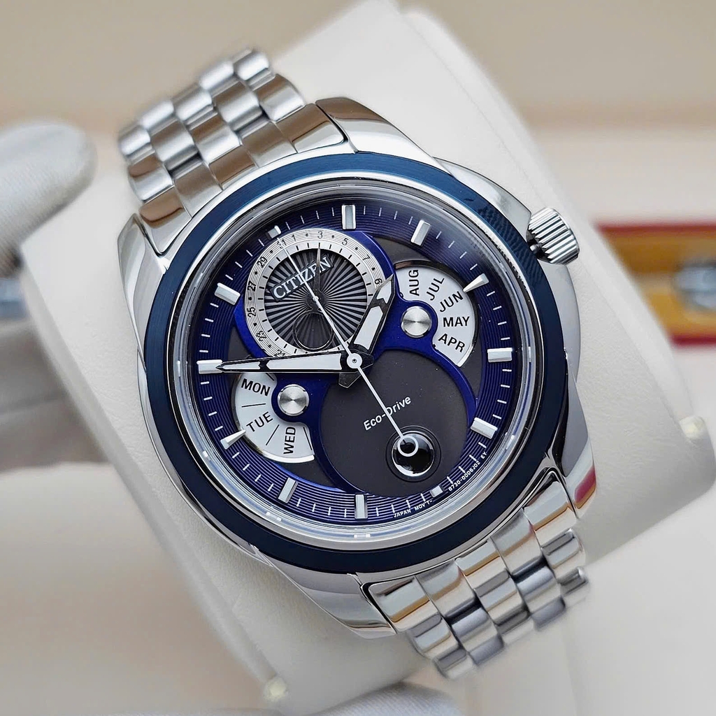 Đồng Hồ Nam Citizen Quartz Eco-Drive Calendrier Moon Phase Blue BU0088-51H