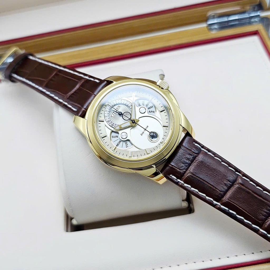 Đồng Hồ Nam Citizen Quartz Eco-Drive Calendrier Moon Phase Gold BU0082-06P