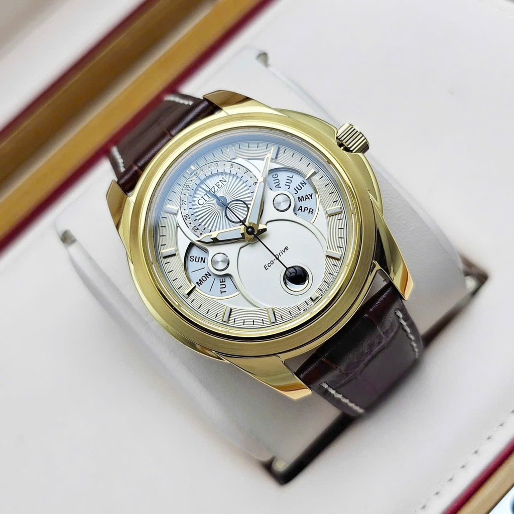 Đồng Hồ Nam Citizen Quartz Eco-Drive Calendrier Moon Phase Gold BU0082-06P