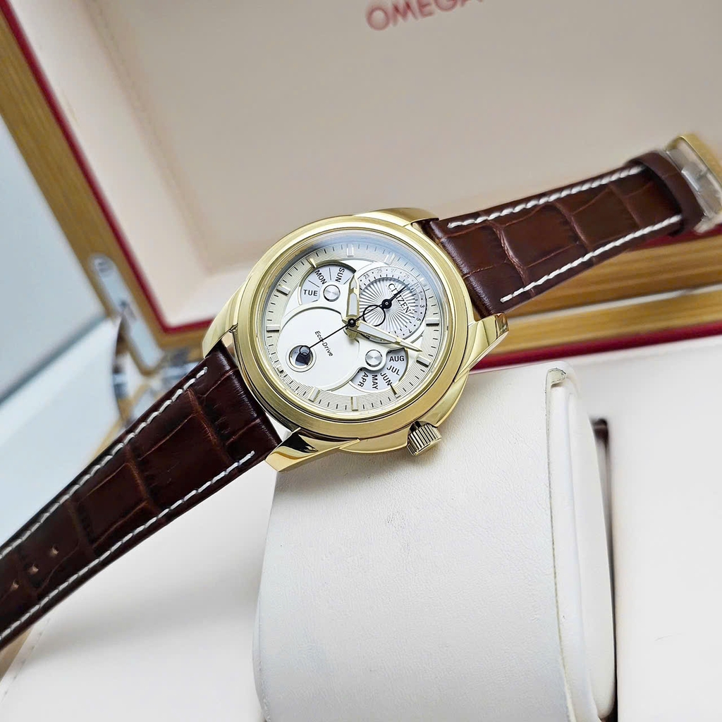 Đồng Hồ Nam Citizen Quartz Eco-Drive Calendrier Moon Phase Gold BU0082-06P