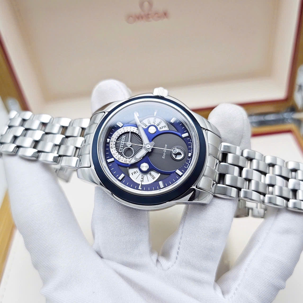 Đồng Hồ Nam Citizen Quartz Eco-Drive Calendrier Moon Phase Blue BU0088-51H