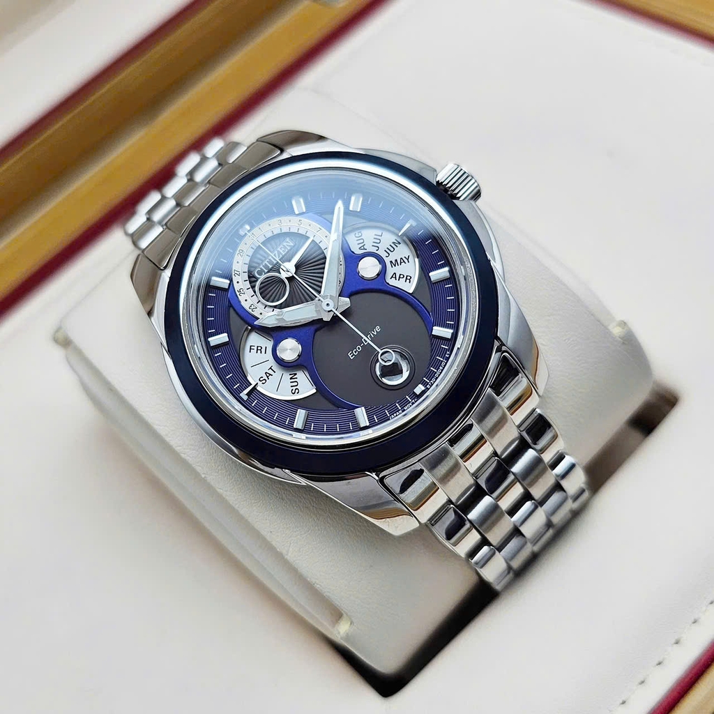 Đồng Hồ Nam Citizen Quartz Eco-Drive Calendrier Moon Phase Blue BU0088-51H