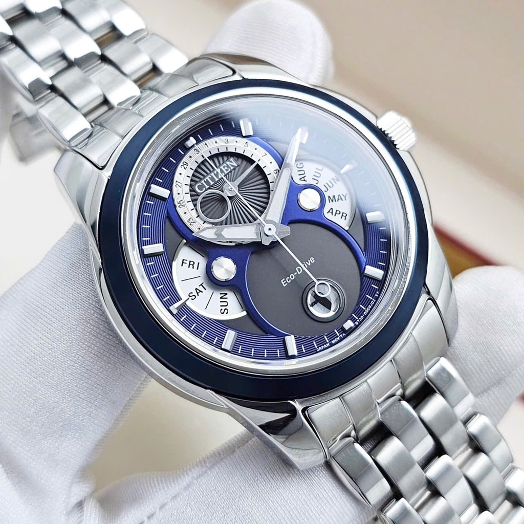 Đồng Hồ Nam Citizen Quartz Eco-Drive Calendrier Moon Phase Blue BU0088-51H
