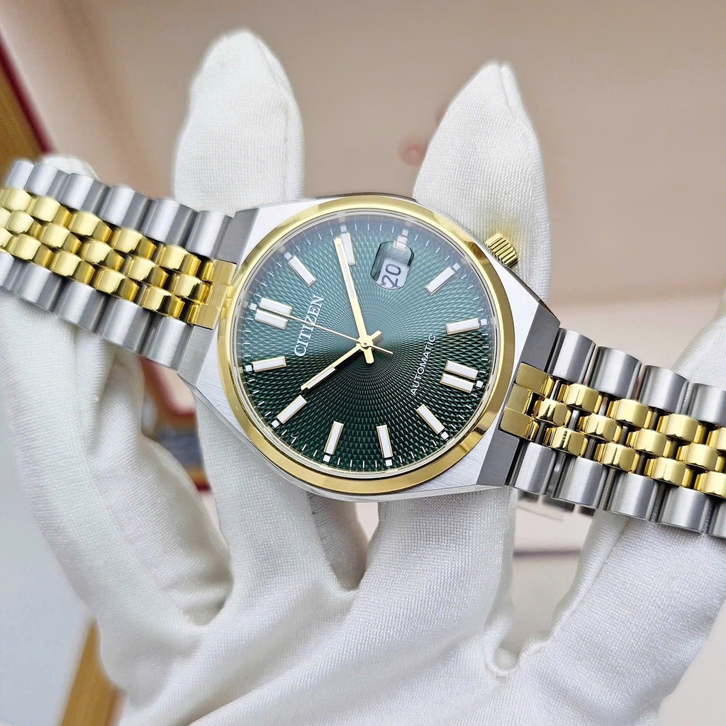 Đồng Hồ Nam Citizen Automatic Tsuyosa 60 Demi Gold Green NK0024-54X