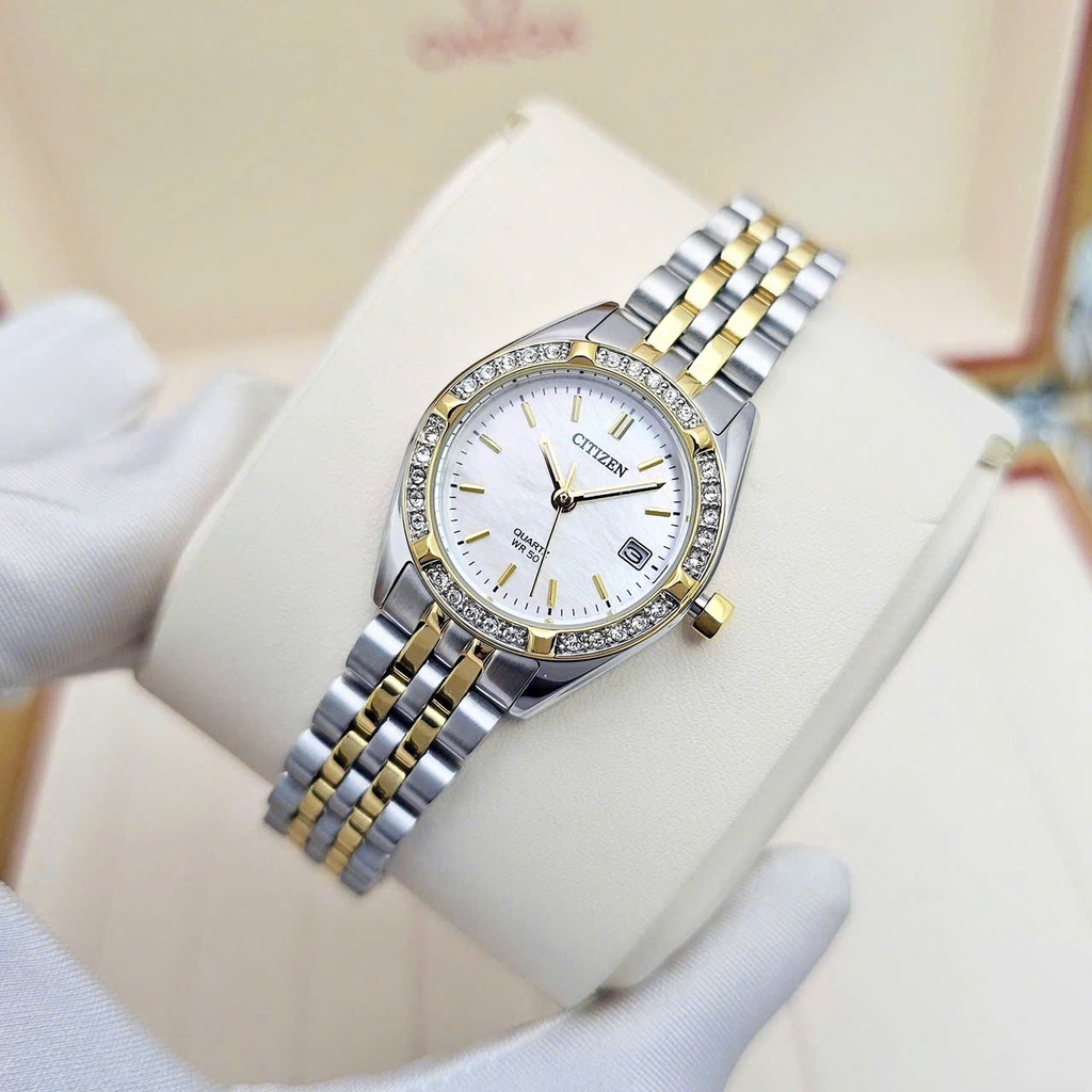 Đồng Hồ Nữ Citizen Quartz EU6064-54D Dây Thép Vỏ Trắng Mặt Khảm Trai 