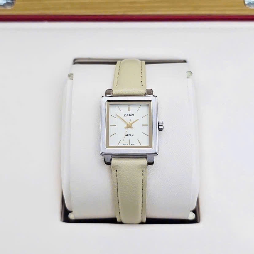 Đồng Hồ Nữ Casio Quartz LTP-E176L-5AVDF Dây Da Nude Mặt Trắng 