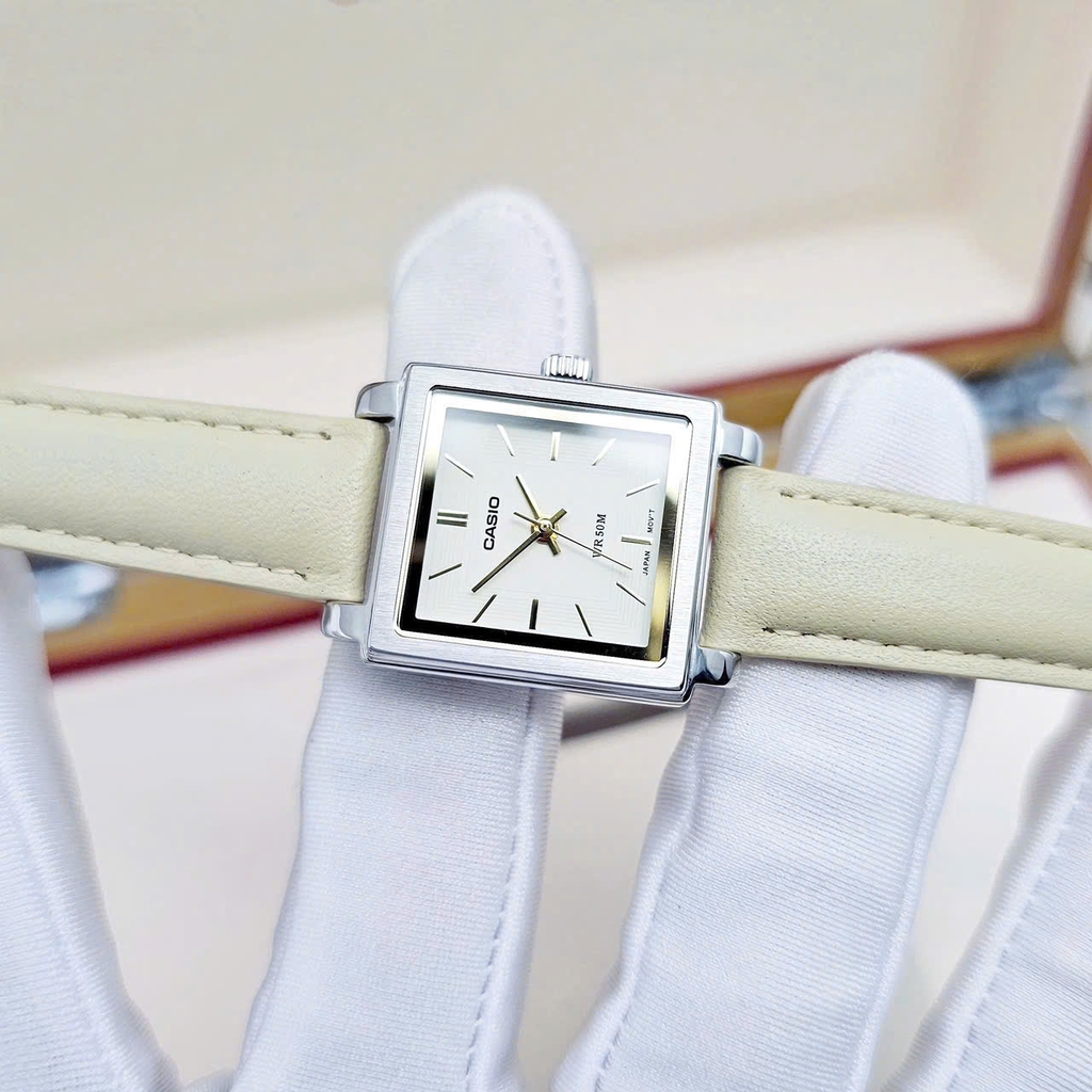 Đồng Hồ Nữ Casio Quartz LTP-E176L-5AVDF Dây Da Nude Mặt Trắng 
