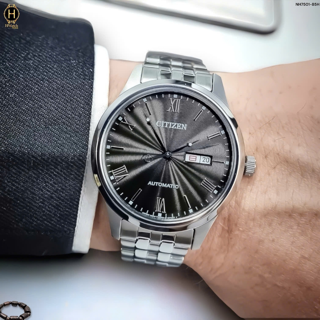 Đồng Hồ Nam Ctizen Automatic Mechanical NH7501-85H Dây Thép Mặt Đen Sapphire