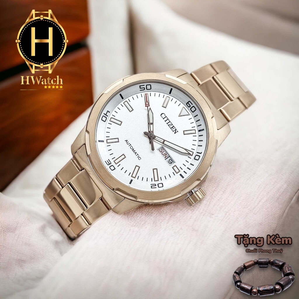 Đồng Hồ Nam Citizen Automatic NH8373-88A Dây Thép Vỏ Vàng Mặt Trắng
