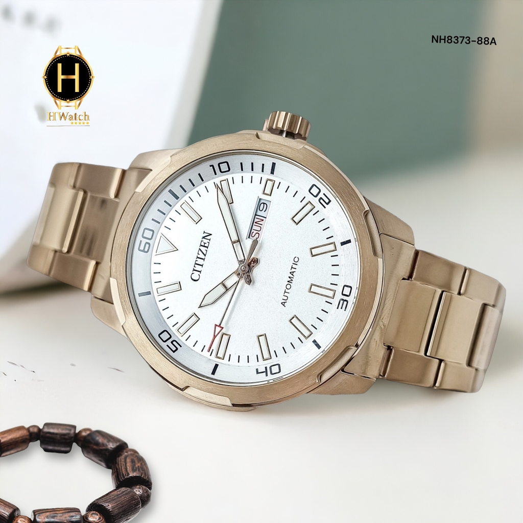 Đồng Hồ Nam Citizen Automatic NH8373-88A Dây Thép Vỏ Vàng Mặt Trắng