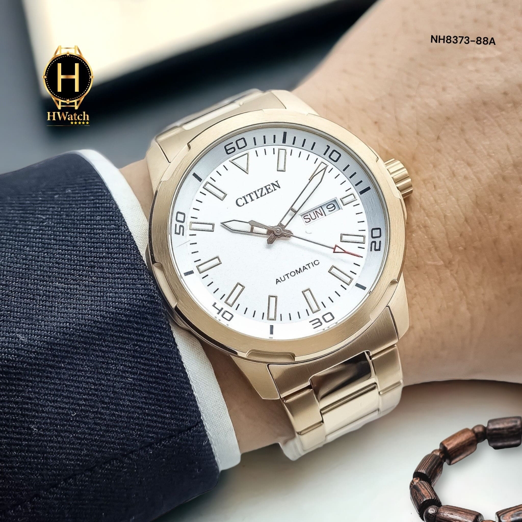 Đồng Hồ Nam Citizen Automatic NH8373-88A Dây Thép Vỏ Vàng Mặt Trắng