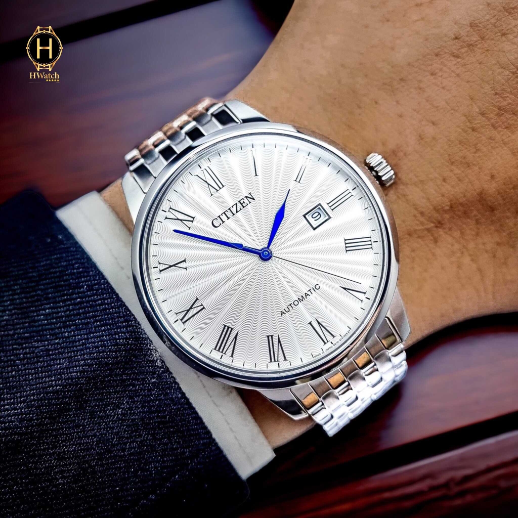 Đồng Hồ Nam Citizen Automatic NJ0080-50A Dây Sắt Vỏ Trắng Mặt Trắng Sapphire