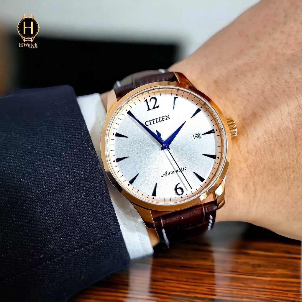 Đồng Hồ Nam Citizen Automatic NJ0113-10A Dây Da Rose Mặt Trắng Kim Xanh