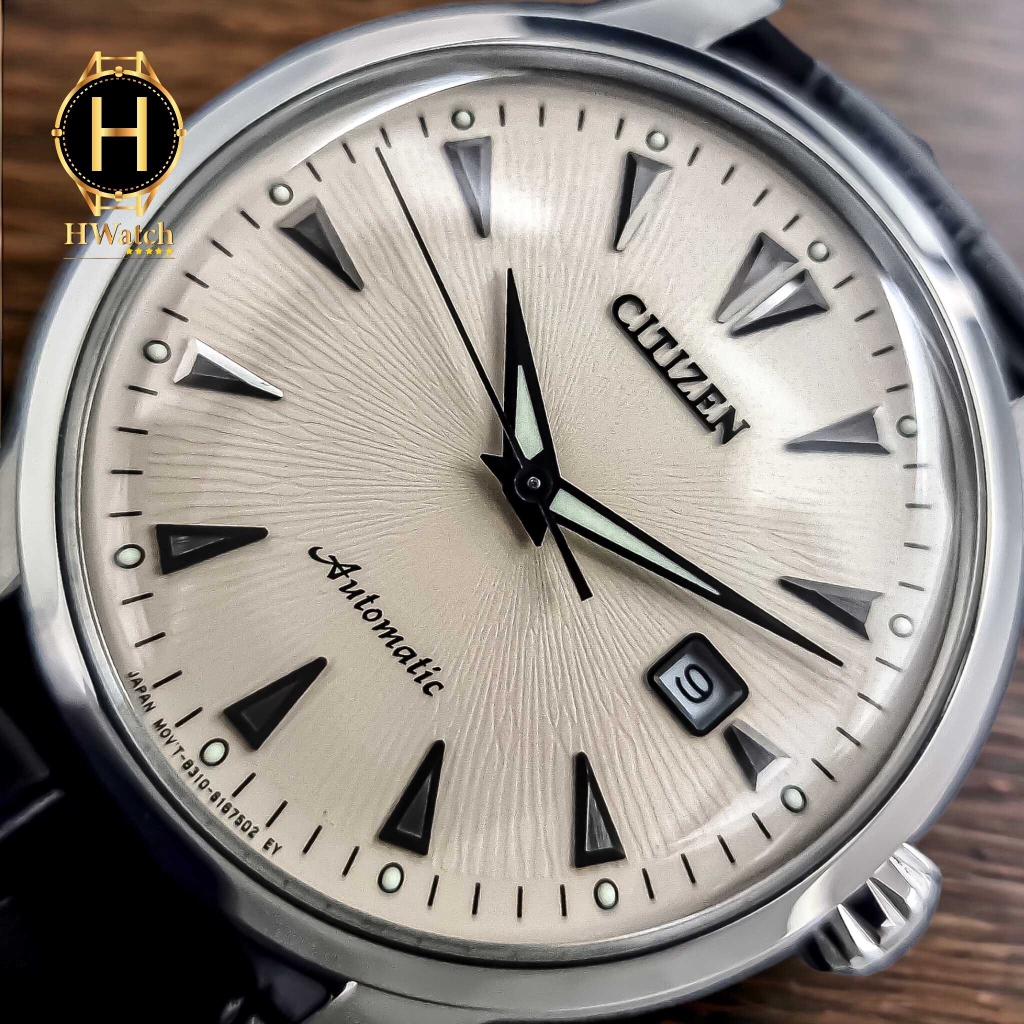 Đồng Hồ Nam Citizen NK0001-17X Automatic Dây Da Đen Mặt Vàng Nhạt