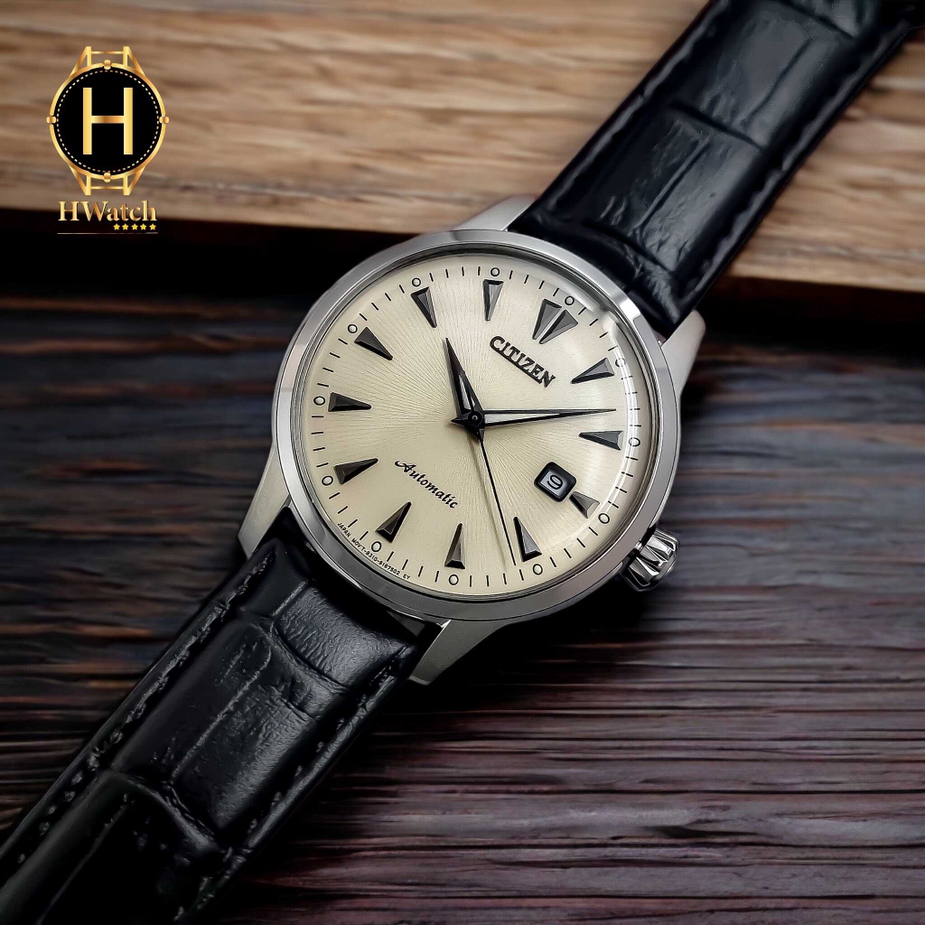 Đồng Hồ Nam Citizen NK0001-17X Automatic Dây Da Đen Mặt Vàng Nhạt