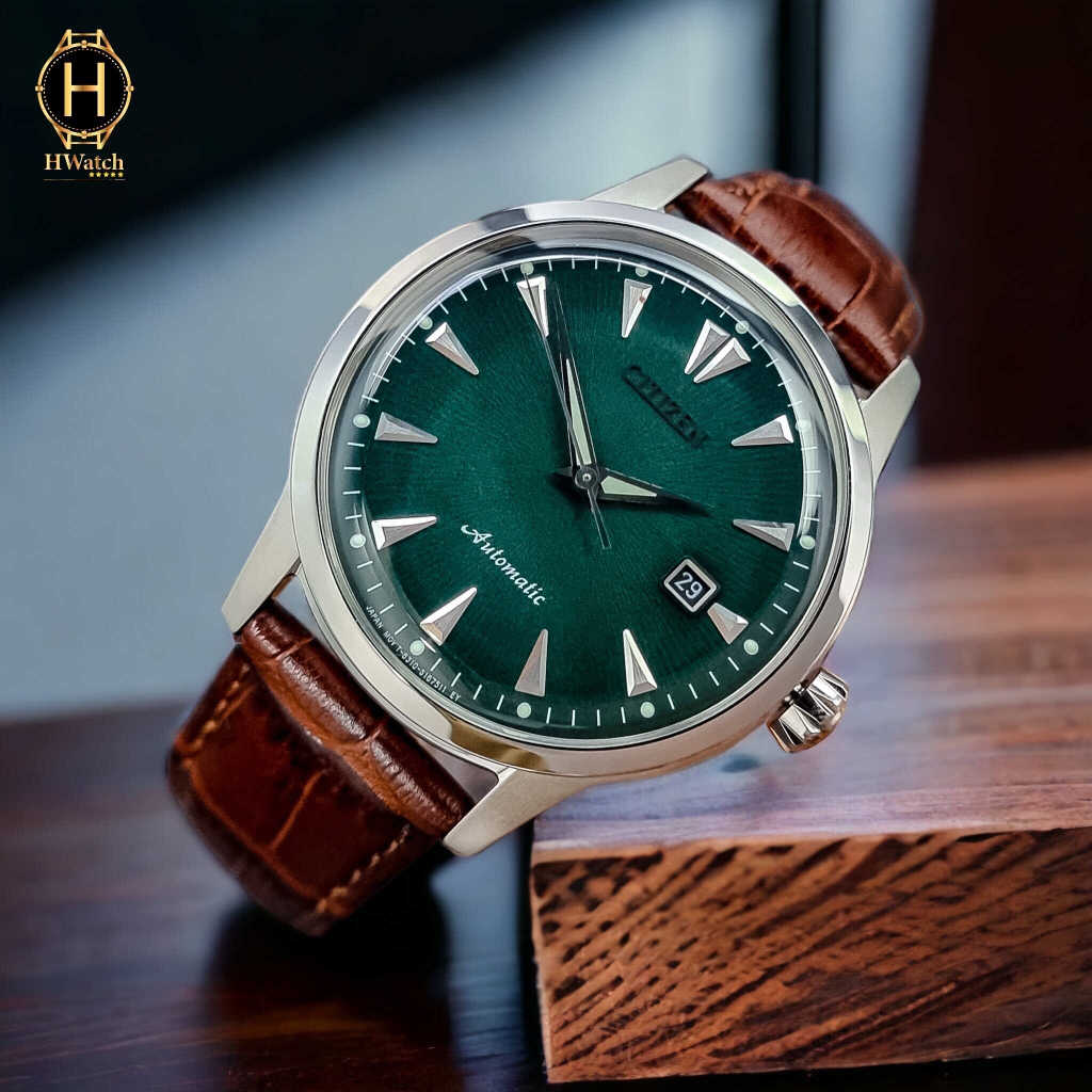 Đồng Hồ Nam Citizen Automatic NK0001-25X Dây Da Vỏ Trắng Mặt Xanh Độc Đáo