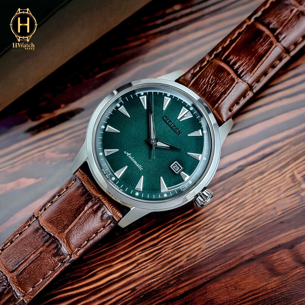 Đồng Hồ Nam Citizen Automatic NK0001-25X Dây Da Vỏ Trắng Mặt Xanh Độc Đáo