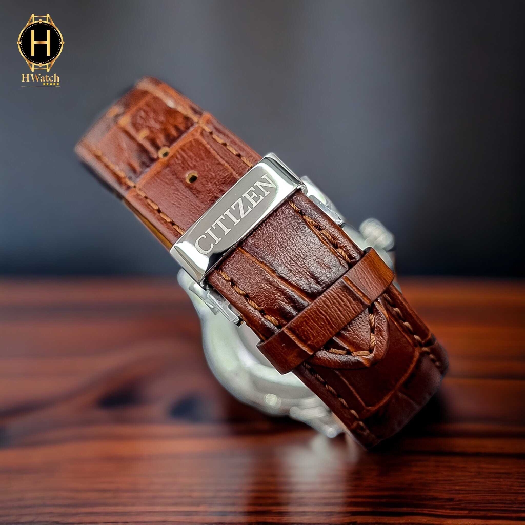 Đồng Hồ Nam Citizen Automatic NK0001-25X Dây Da Vỏ Trắng Mặt Xanh Độc Đáo