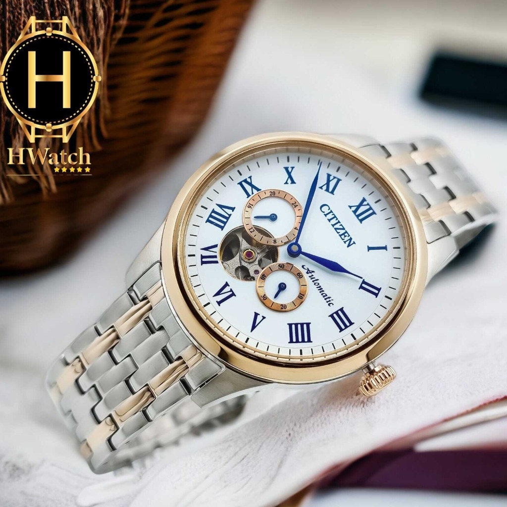 Đồng Hồ Nam Citizen Automatic NP1026-86A Dây Sắt Vỏ Vàng Mặt Trắng Sapphire