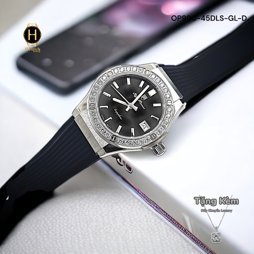Đồng Hồ Nữ Olym Pianus Quartz OP990-45DLS-GL-D Dây Cao Su Mặt Đen Sapphire