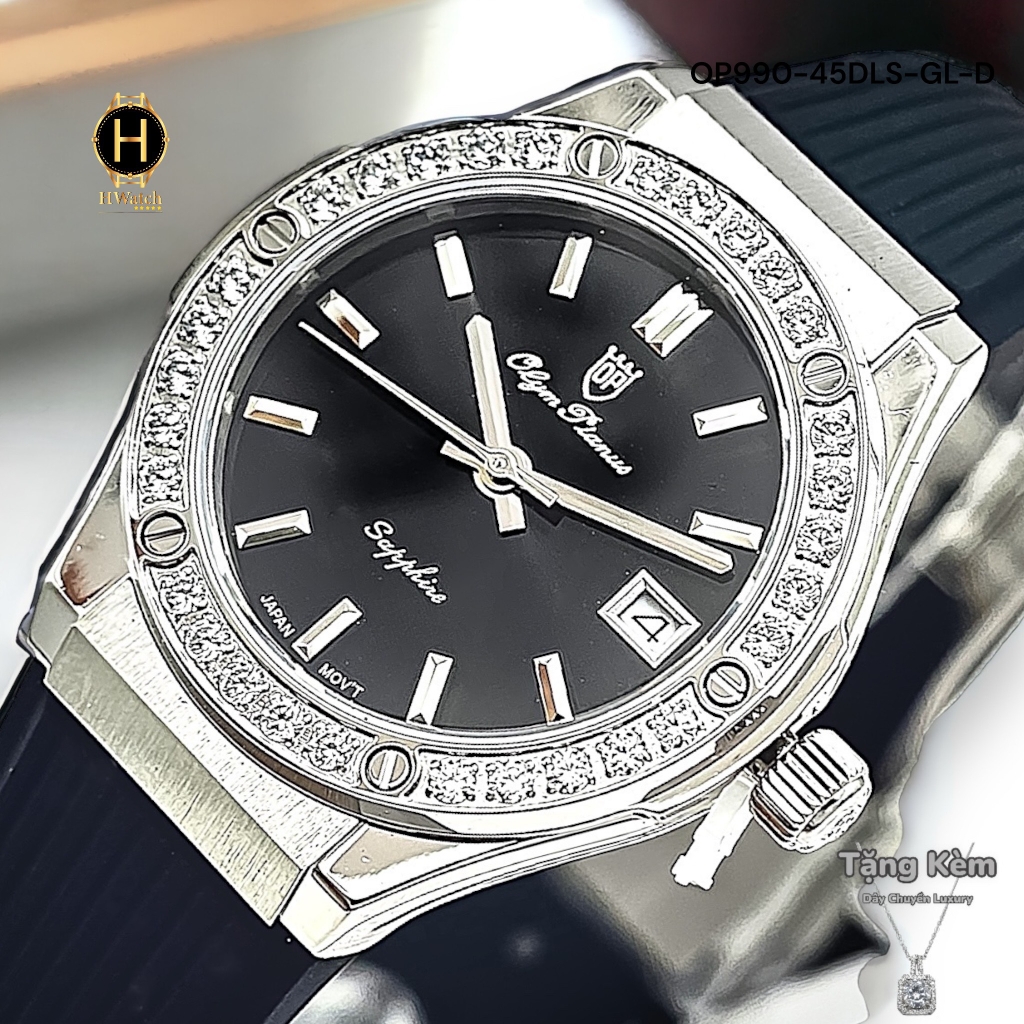 Đồng Hồ Nữ Olym Pianus Quartz OP990-45DLS-GL-D Dây Cao Su Mặt Đen Sapphire