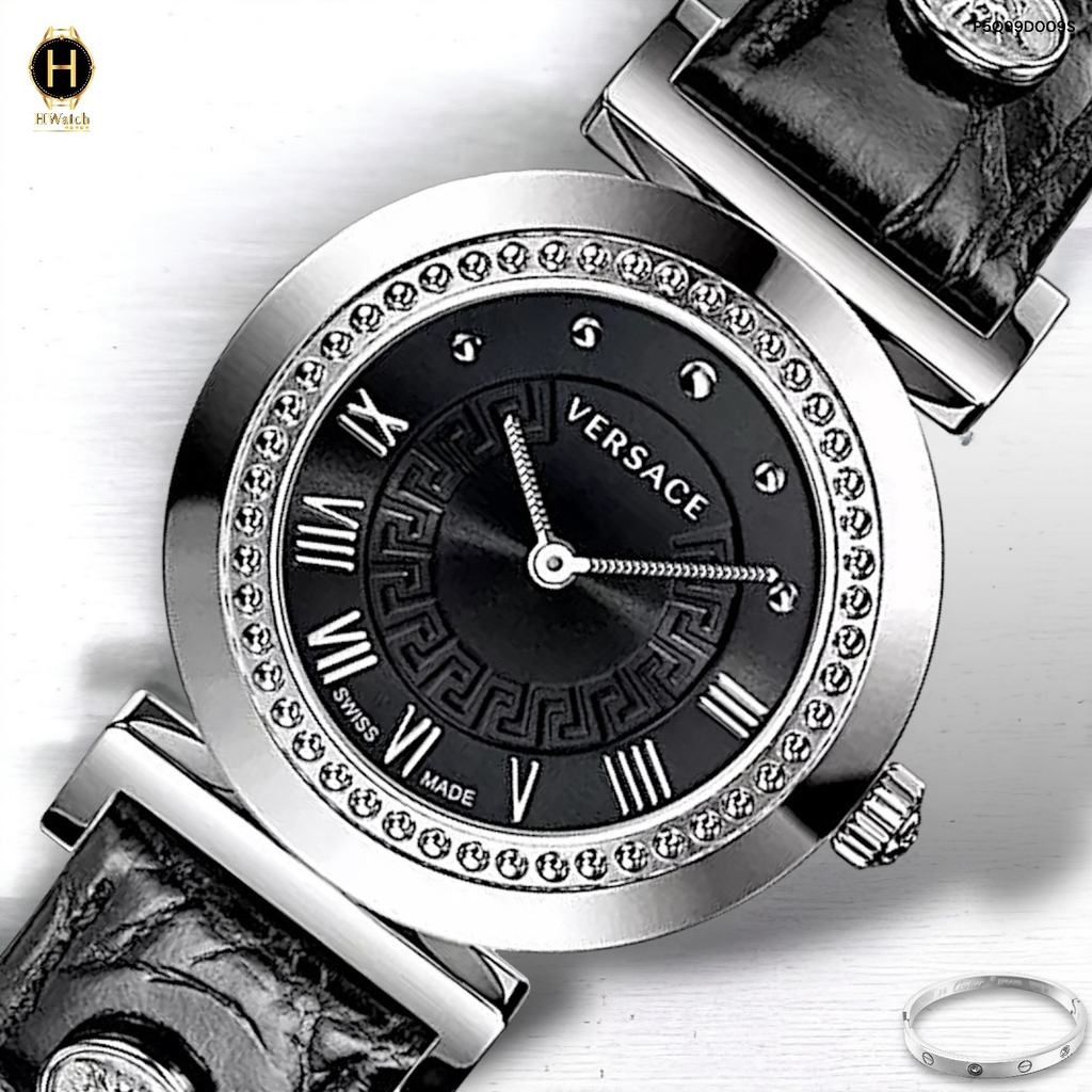 Đồng Hồ Nữ Versace Quartz P5Q99D009S Vanity Dây Da Đen Mặt Đen Sapphire