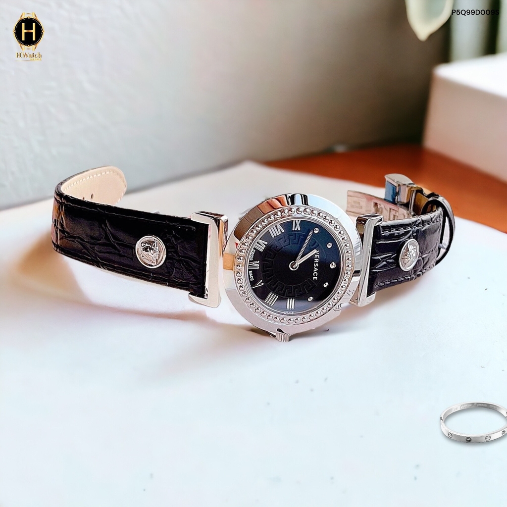Đồng Hồ Nữ Versace Quartz P5Q99D009S Vanity Dây Da Đen Mặt Đen Sapphire