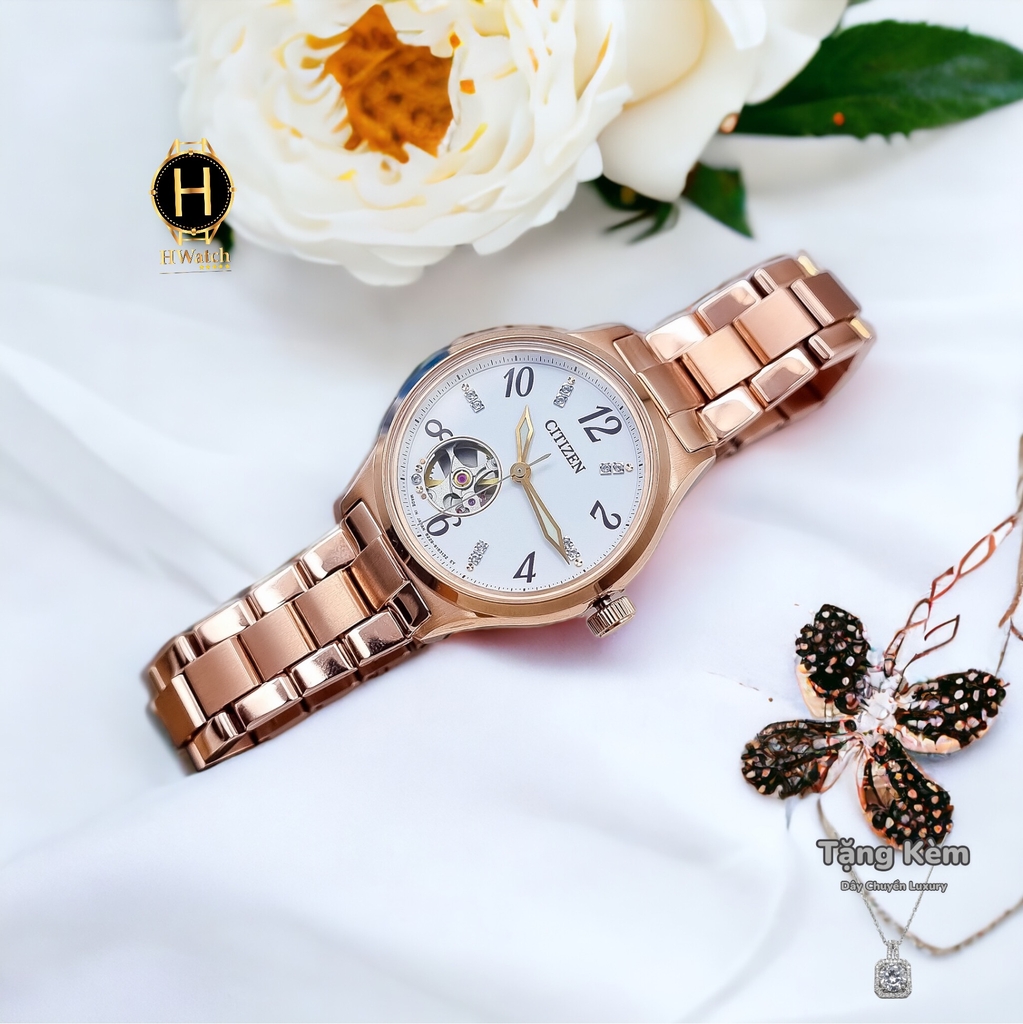 Đồng Hồ Nữ Citizen Automatic PC1002-85A Rose Open Heart Diamond