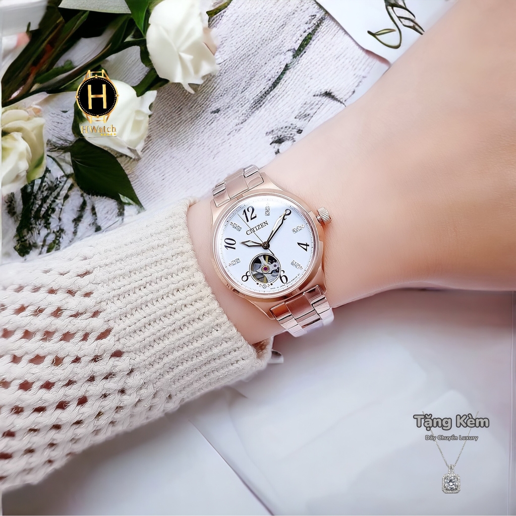 Đồng Hồ Nữ Citizen Automatic PC1002-85A Rose Open Heart Diamond