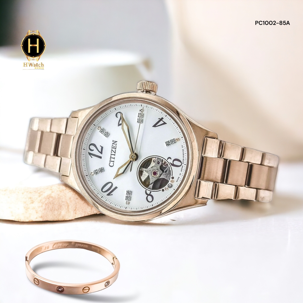 Đồng Hồ Nữ Citizen Automatic PC1002-85A Rose Open Heart Diamond