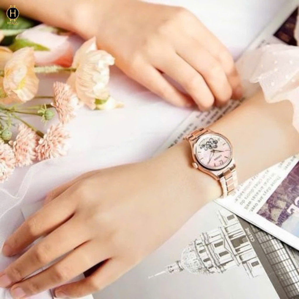 Đồng Hồ Nữ Citizen Automatic Mechanical Rose Open Heart PC1017-61Y