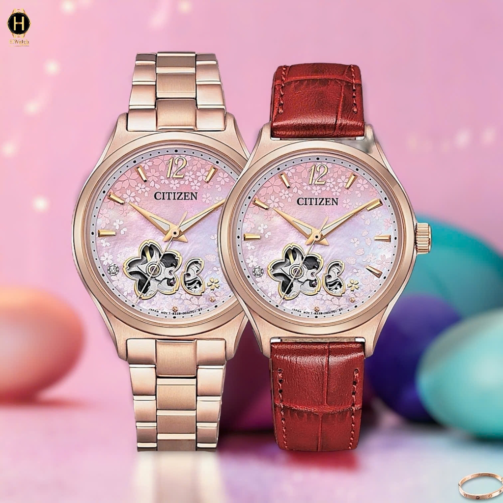 Đồng Hồ Nữ Citizen Automatic Mechanical Rose Open Heart PC1017-61Y