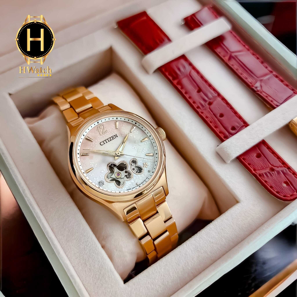 Đồng Hồ Nữ Citizen Automatic Mechanical Rose Open Heart PC1017-61Y