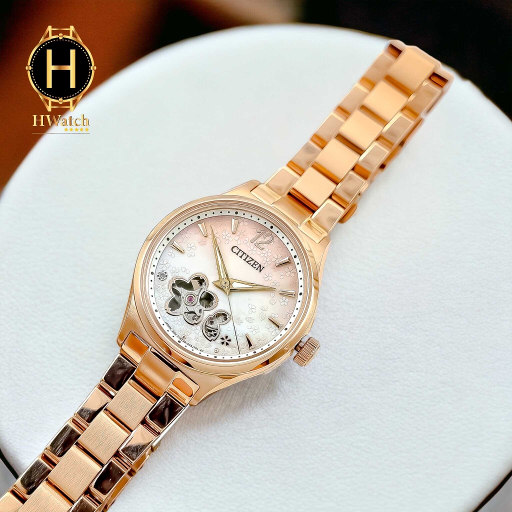 Đồng Hồ Nữ Citizen Automatic Mechanical Rose Open Heart PC1017-61Y